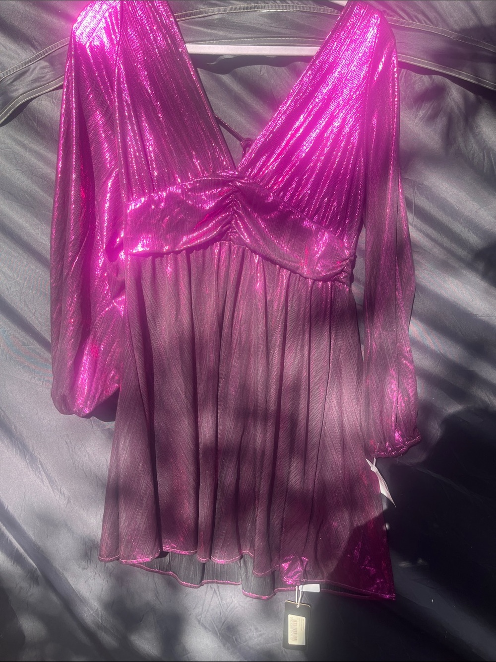Shimmery Fuchsia V-Neck Mini Dress